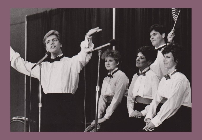slide-2 Vintage photo of a Miss Persis Studio performance group singing on stage